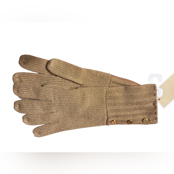 Michael Kors Tan Knit Gloves with Gold Buttons - Picture 3 of 5